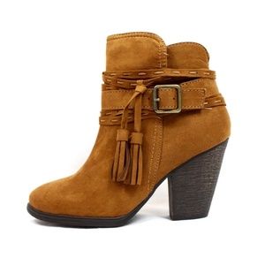 Tassel Chunky Stacked Heeled Almond Toe Bootie
